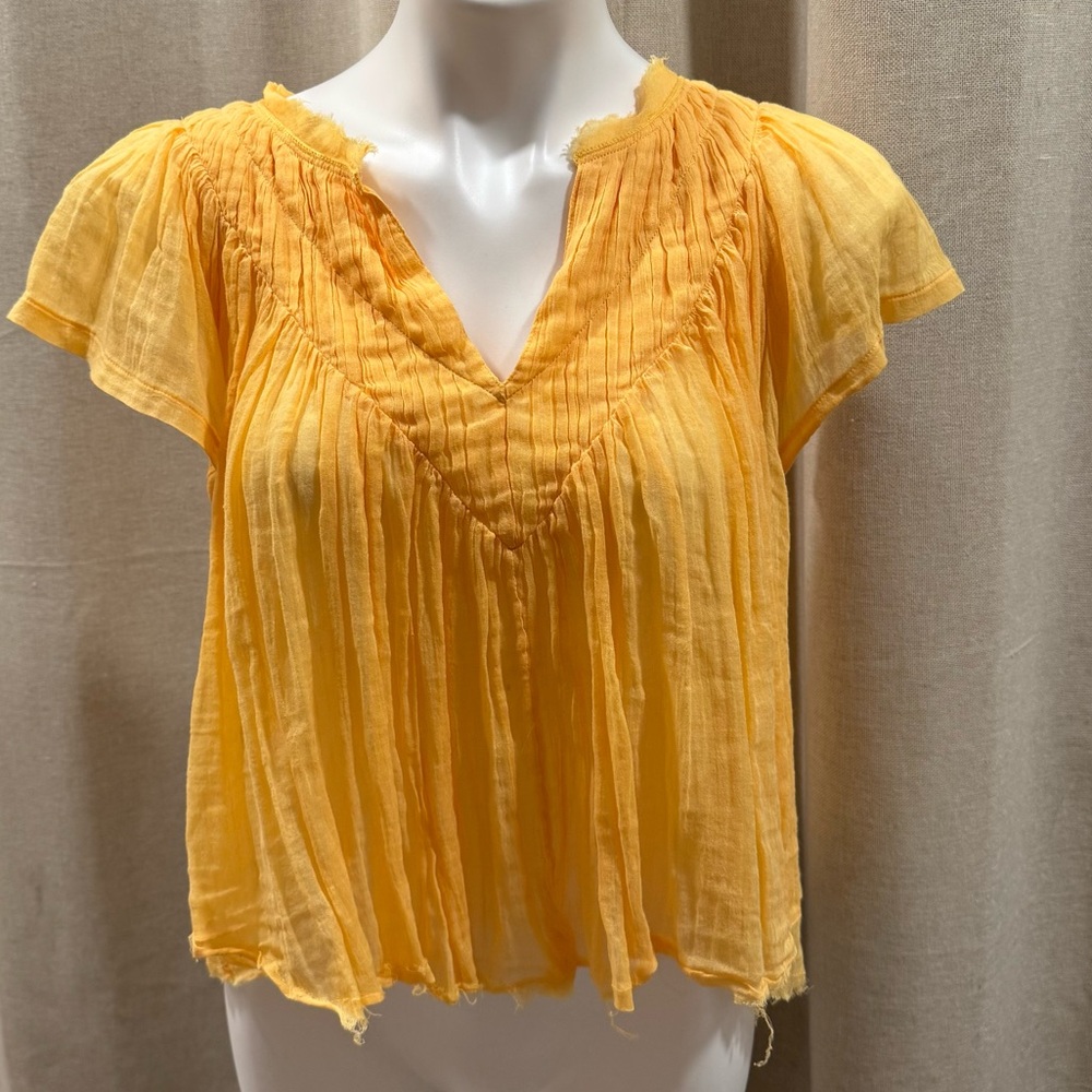 Free People Yellow Pleated Blouse